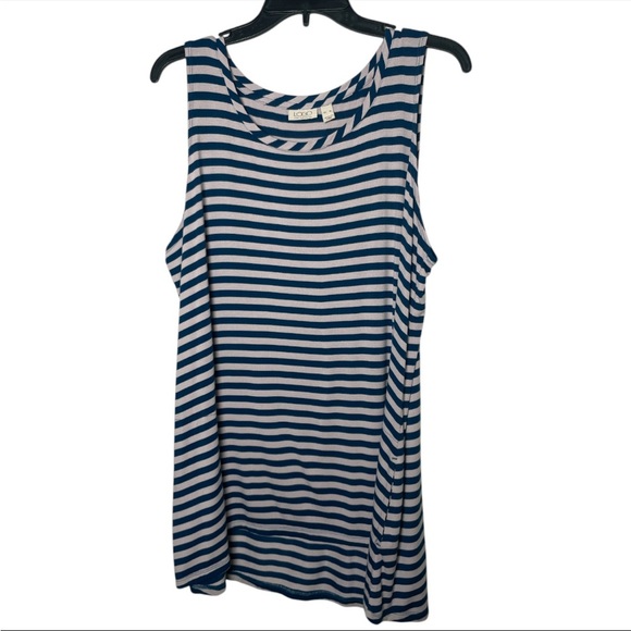 LOGO by Lori Goldstein Size Large Sleeveless Striped Stretch Top with Pockets - Picture 1 of 4